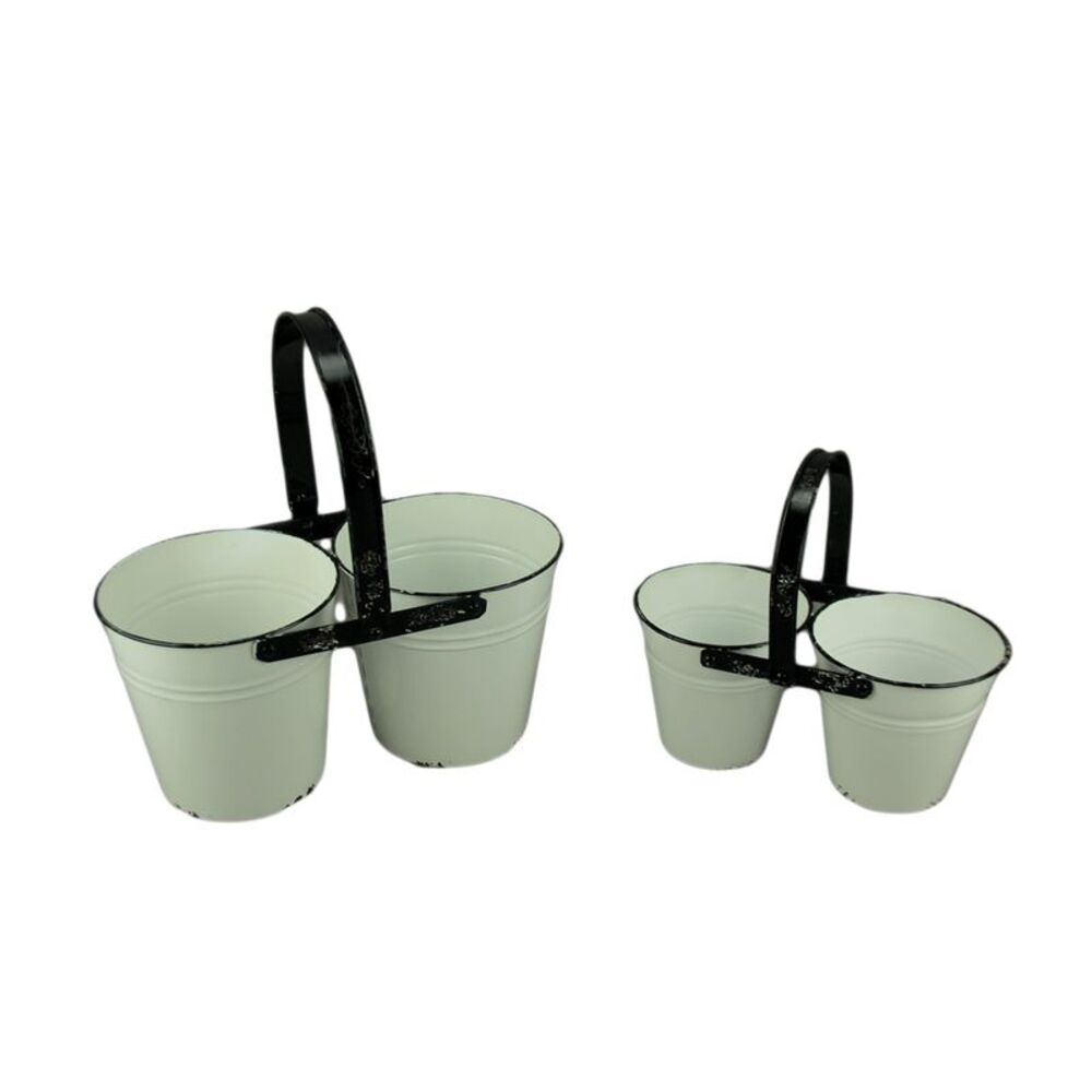Rustic Black and White Metal Double Planters Set of 2